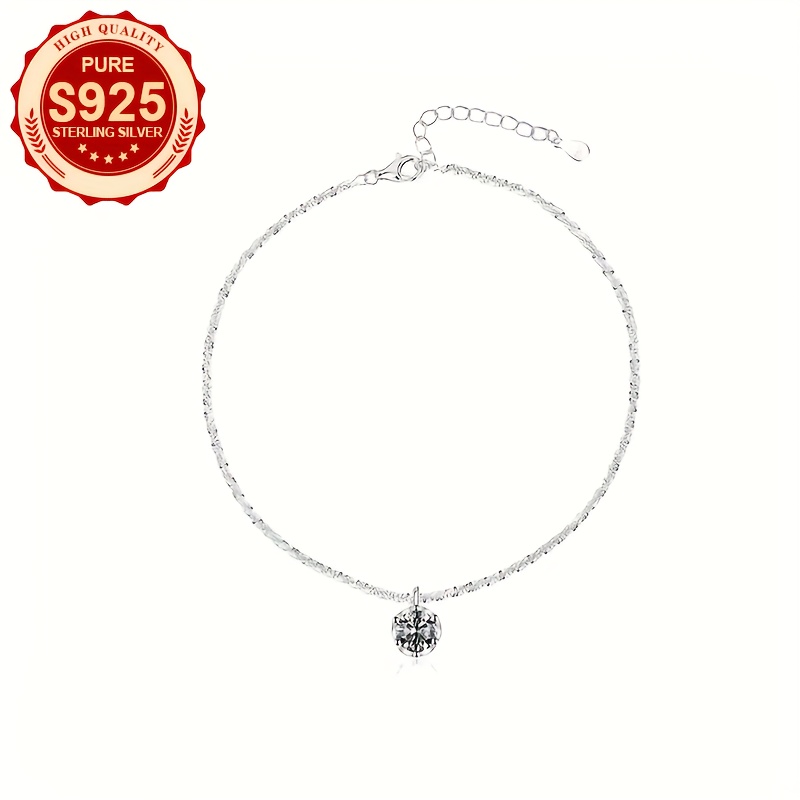 S925 Silver Women's Ankle Bracelet Blingbling Fashionable